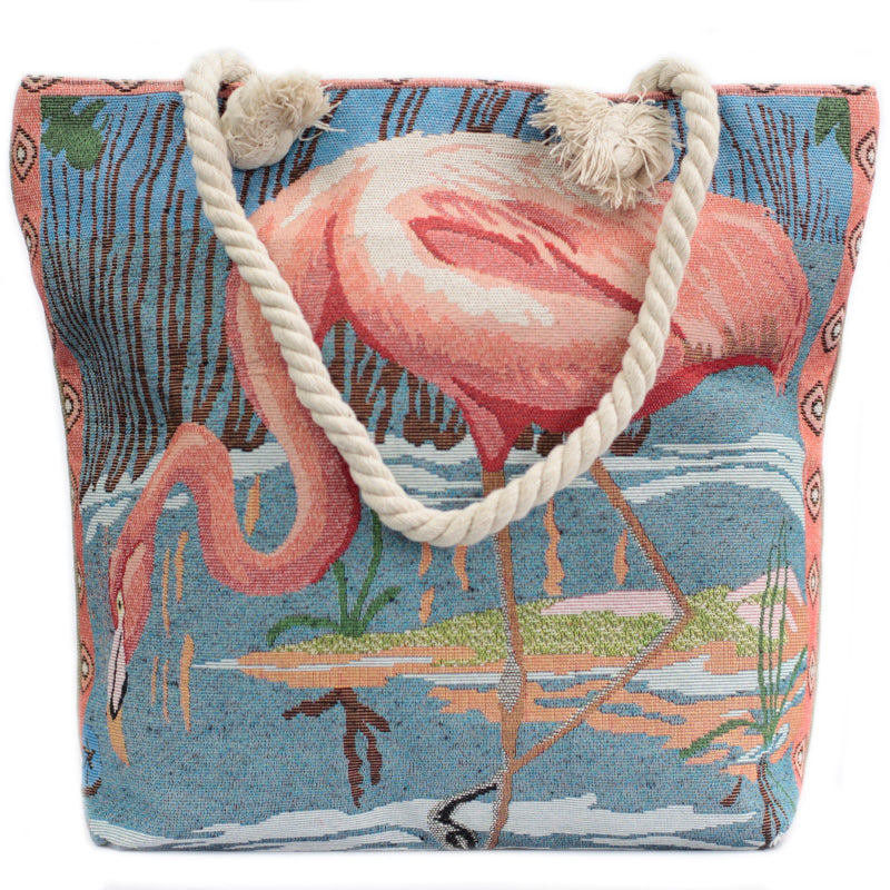 Rope Handled Bag - Big Flamingo