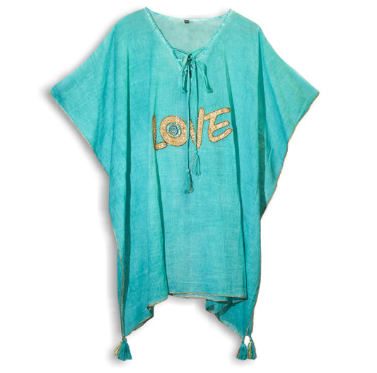 Kaftan - Turquoise & Gold Love Design