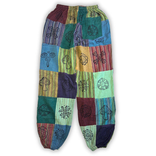 Nomad Sari - Mushroom Pants - Block Print Designs - Green Tones