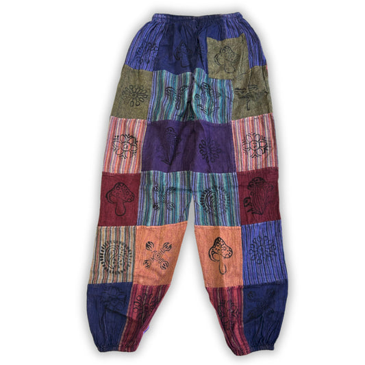 Nomad Sari - Mushroom Pants - Block Print Designs - Purple Tones