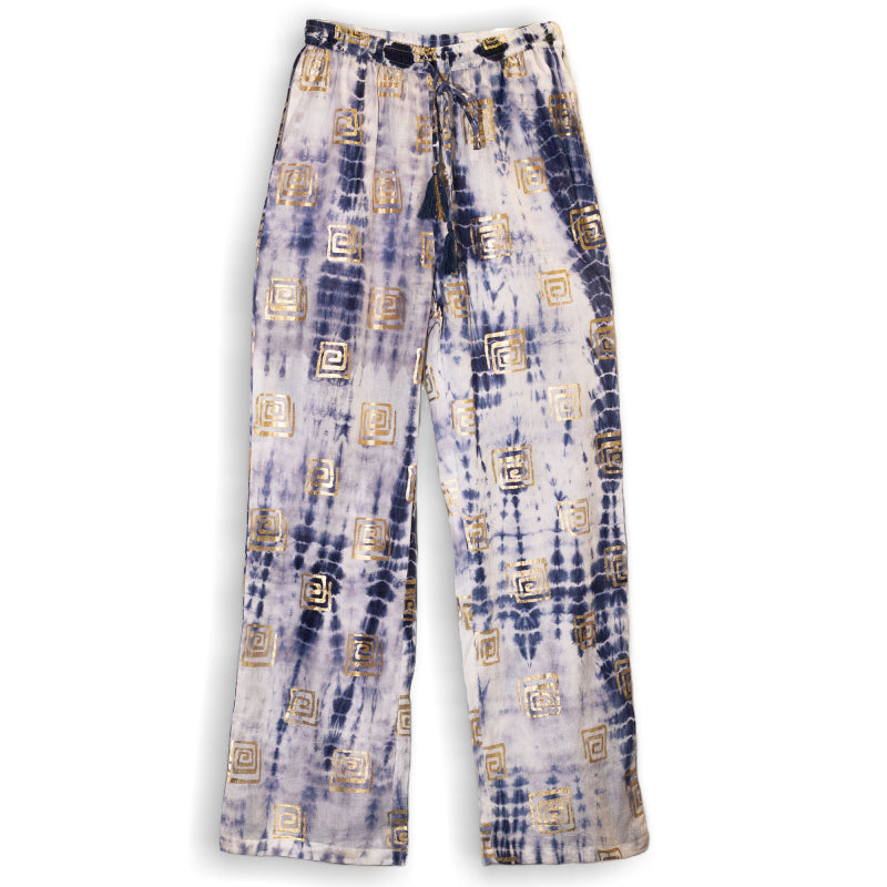 Lounge Pants - Gold & Blue Greek Motiff - Handpainted