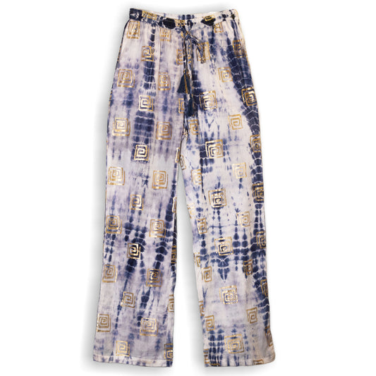 Lounge Pants - Gold & Blue Greek Motiff - Handpainted