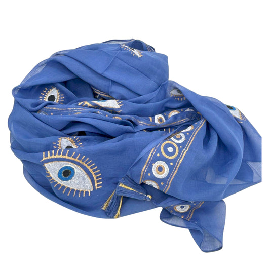 Pario - Rich Blue & Gold Hand Painted Evil Eye Design