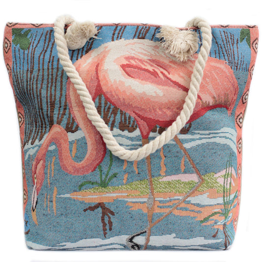 Rope Handled Bag - Big Flamingo