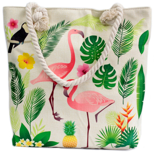 Rope Handled Bag - Flamingo